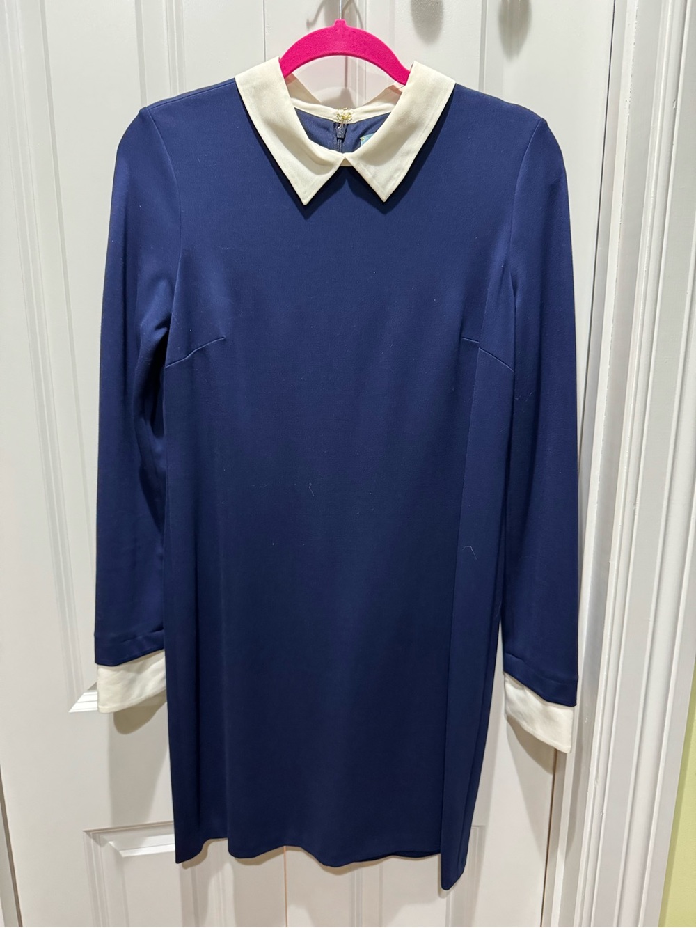 CeCe Navy Dress with White Collar and Pink Trim